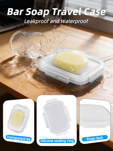 Leakproof Silicone Travel Soap Case with Transparent Lid - 4.7x3in