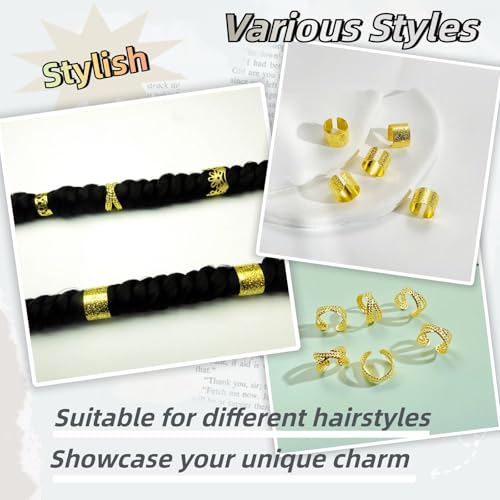Glamer 60 Pcs Gold Hair Jewelry Kit for Braids and Dreadlocks