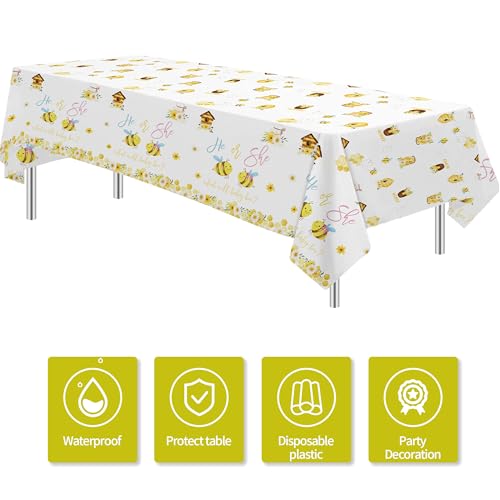 Bumble Bee Gender Reveal Tablecloths - 3 Pack, 86x55in