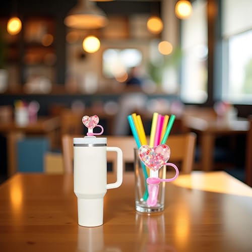 Pink Hearts Silicone Straw Covers for Stanley Cup Tumblers 30/40 oz