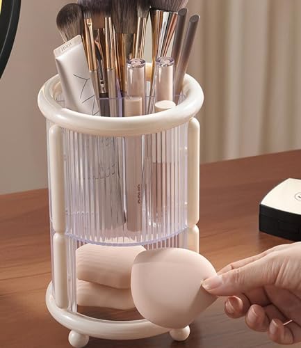 Automatic Lifting Makeup Brush Organizer with Lid - White