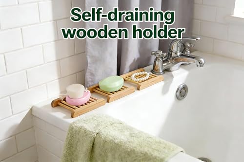 Bamboo Soap Tray Set - 2-Pack Self-Draining Soap Holders