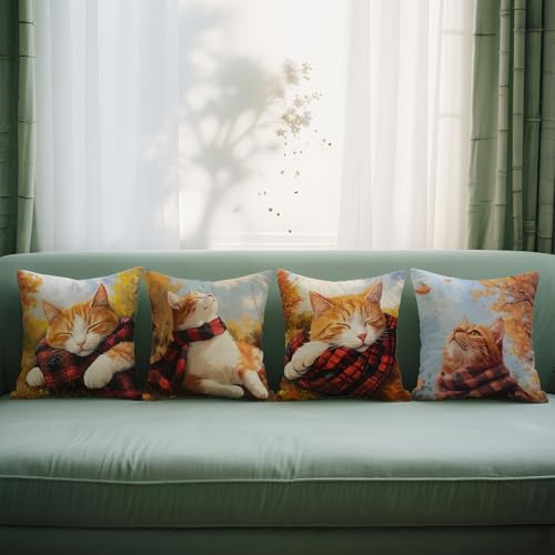 Doobicy Autumn Cat Pillow Covers 18x18 Inch Set of 4 - Wl-dp-aoh-cats