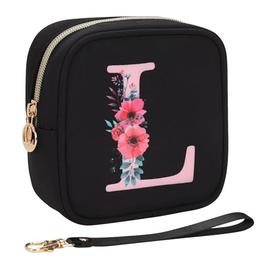 Relavel Initial Mini Makeup Bag with Handle and Zipper