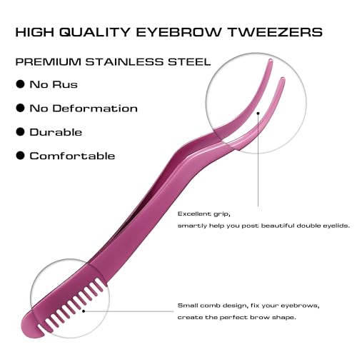 2-in-1 Eyelash Extension Tweezer with Comb Stainless Steel Rose