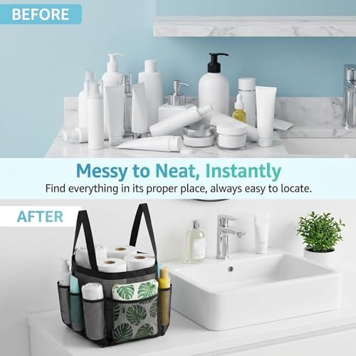 2-Pack Portable Mesh Shower Caddy with 8 Pockets for Dorm, Gym & Beach