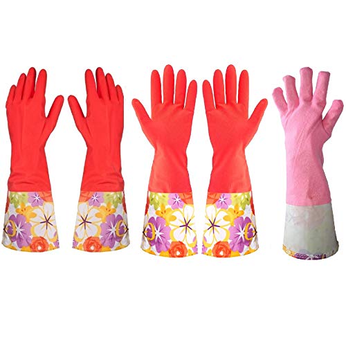 Treenewbid Waterproof Kitchen Cleaning Gloves with Warm Lining, 2 Pairs