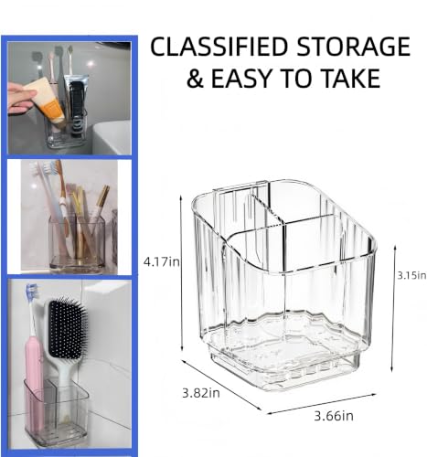 3-Slot Wall-Mounted Toothbrush Holder with Drip Tray - Clear PET