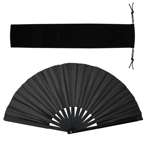 Bamboo Hand Fan for Line Dancing - Large Black Folding Fan