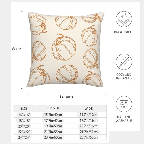 VIREOTHIA Fall Pumpkin Throw Pillow Covers, 18x18 Beige, Set of 2