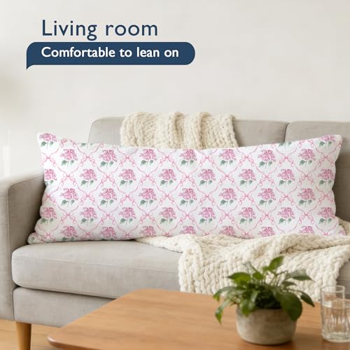Coquette Pink Ribbon Bow Hydrangea Body Pillow Cover 20x54