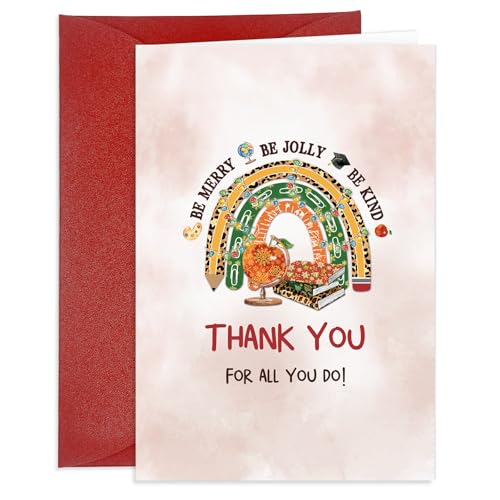 JUESMOS Teacher Christmas Card with Envelope, Thank You Greeting Card