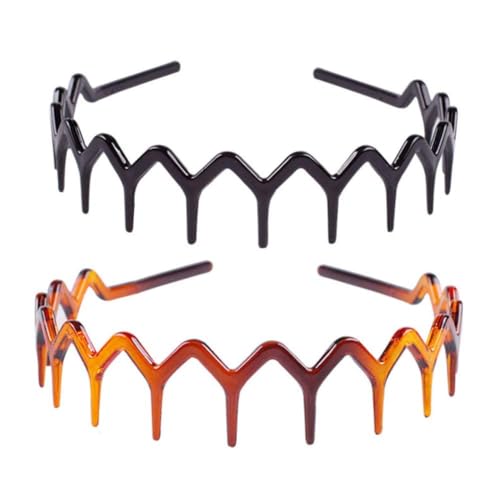 Jowxsx Zig Zag Headbands 2-Pack Brown and Black Shark Tooth Hair Combs