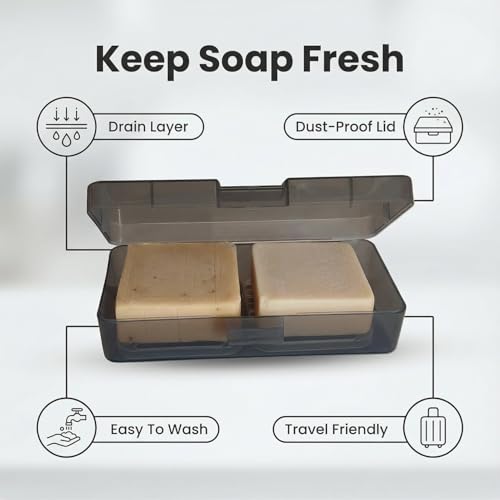 Extra-Large Shower Bar Holder with Lid & Drain Layer - Fits 2 Bars
