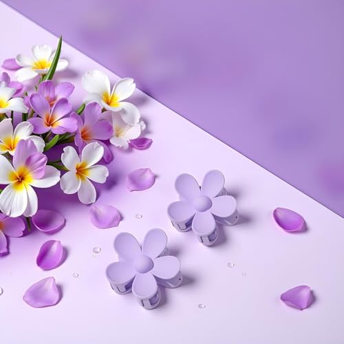 Senyango 2Pcs Purple Flower Hair Claw Clips - Non-Slip Plastic Jaw