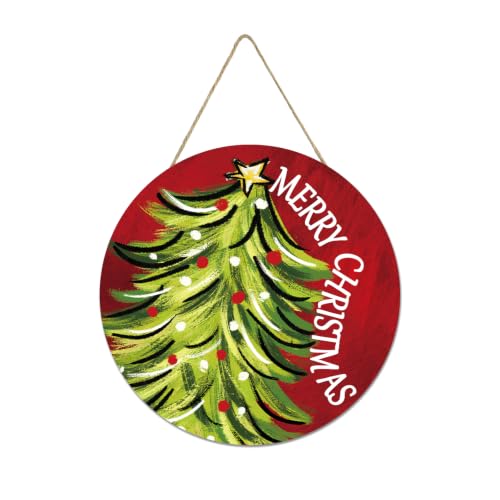Christmas Tree Door Sign - Merry Christmas Wooden Wreath Hanger - Tree Design - Variation: Christmas Tree