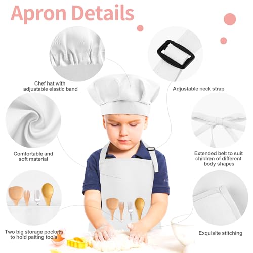 Kids Chef Hat and Apron Set - Adjustable White Cooking & Painting Apron