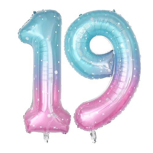 40 Inch Starry Sky Blue Number 19 Foil Balloon for Birthday & Events