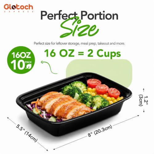 Glotoch 16oz Meal Prep Containers with Lids - 10 Pack, Reusable, Leakproof, Microwave Safe