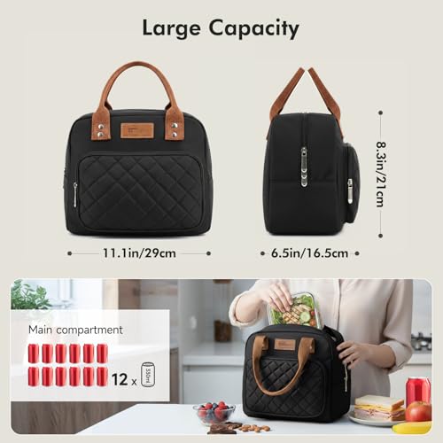 HOMESPON Black Insulated Lunch Bag - Water Resistant Tote with Pockets