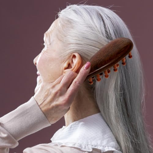 Gogogmee Sandalwood Scalp Massage Comb with Handle Wide Tooth Hair Detangler