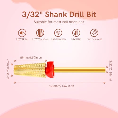 SQULIGT 5-in-1 Tungsten Carbide Nail Drill Bit - Fine Golden Tapered Efile Bit