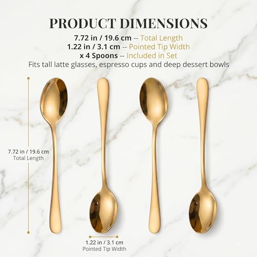 CiiVii 4-Piece Gold Iced Tea Spoons, 7.7-Inch Stainless Steel