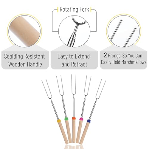 UNCO 32" Extendable Marshmallow Roasting Sticks - 5 Pack with Wood Handles