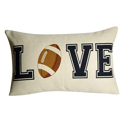 FAVDEC Love Football Throw Pillow Cover, 12x20 Inch Decorative Cushion Case