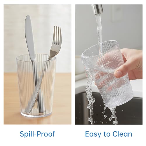 NiHome Striped Clear Bathroom Tumbler Cups - 3 Pack, 13.5oz