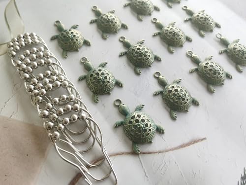 Decorative Green Sea Turtle Shower Curtain Hooks - Silver Rings
