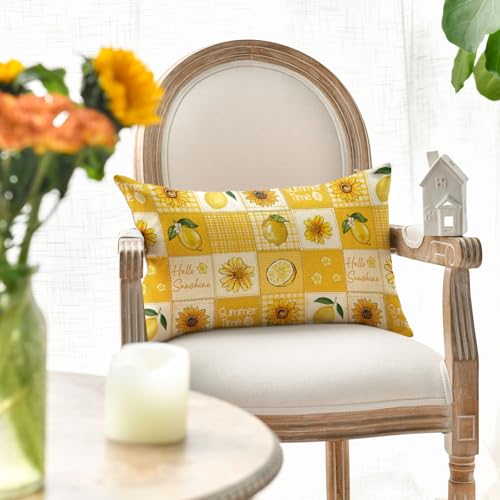 AVOIN colorlife Hello Summer Lemon Sunflower Throw Pillow Cover 12x20