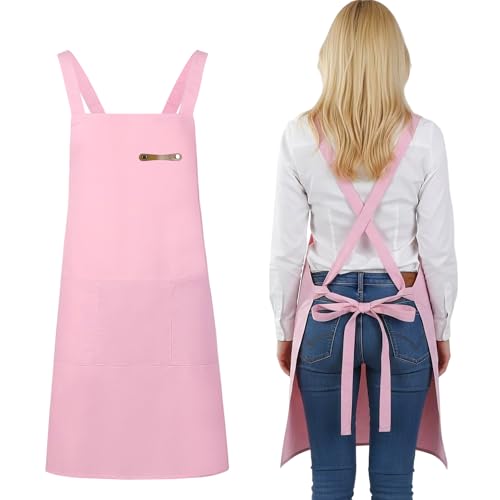 Adjustable Cross Back Apron for Women with Pockets - Kitchen Chef Apron