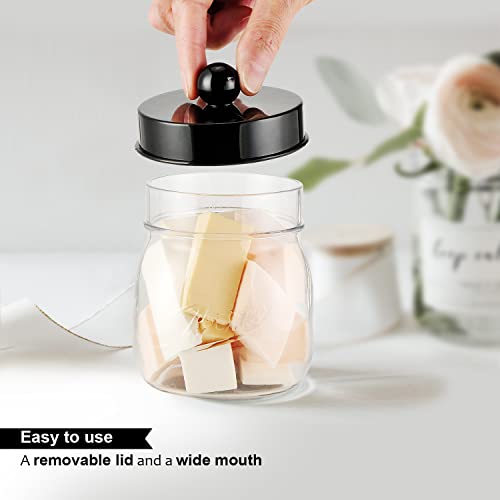 SheeChung Acrylic Mason Jar Qtip Holder Set - 2 Pack Black Apothecary Jars for Bathroom Storage