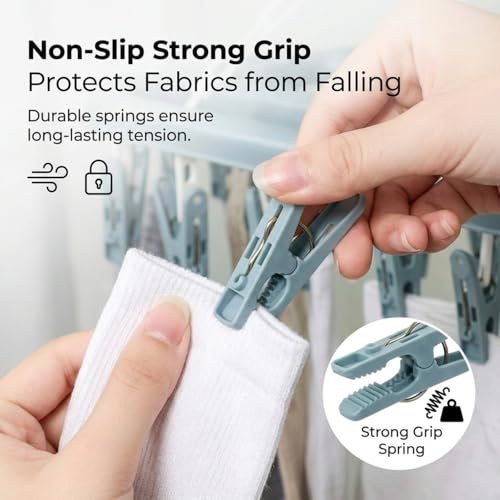 Foldable Clothes Drying Rack with 32 Clips - Light Blue