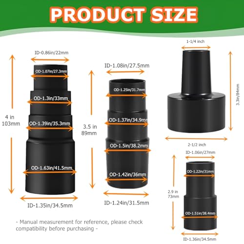 YurMemo 4-Piece Vacuum Hose Adapter Kit for Wet/Dry Vacs