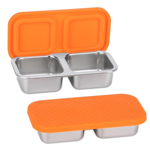 Stainless Steel Snack Containers with 2 Compartments - Leak-Proof Reusable Lunch Boxes