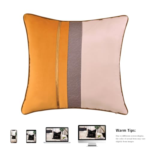Avigers 22x22 Inch Rayon Blend Velvet Decorative Pillow Cover - Yellow & White Patchwork