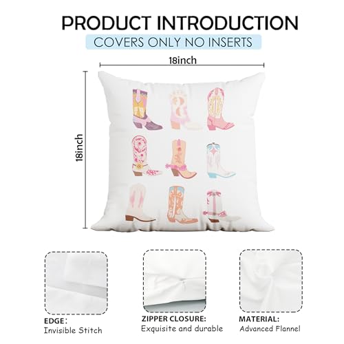 Cowgirl Boot Pillow Cover 18x18, Western Flannel Throw Pillow Case - 02