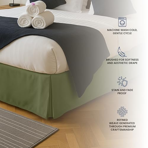 King Bed Skirt 16-Inch Drop, Pleated Olive Microfiber
