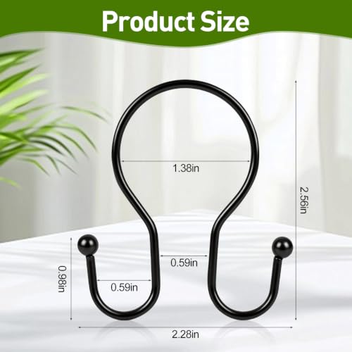 Resze Black 12PCS Heavy-Duty Metal Shower Curtain Hooks - Rust-Resistant & Smooth Gliding