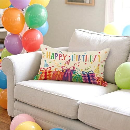 Fahrendom Happy Birthday Lumbar Pillow Cover 12x20 Inches Decorative Cushion Cover