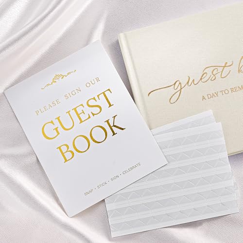 JARLINK Wedding Guest Book - Beige Linen Photo Sign-in Keepsake
