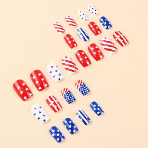 Patriotic Press On Nails Medium Square Independence Day False Nails