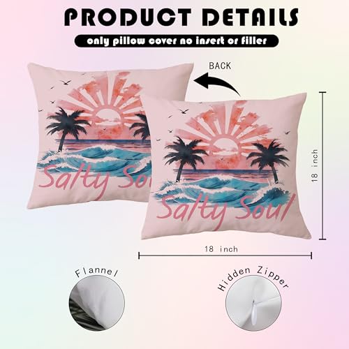 Salty Soul Tropical Beach Throw Pillow Cover 18x18 Inch