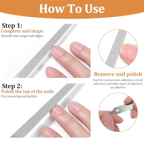 Xinjoduz 2Pcs Stainless Steel Diamond Nail Files with Pointed Tip