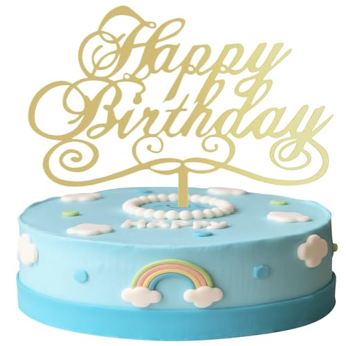 Losaria Gold Glitter Happy Birthday Cake Topper - Acrylic Party Decor