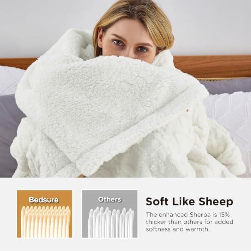 Sherpa Fleece Twin Blanket Cream 60x80 Inches Cozy Warm Gift