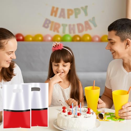 30pcs Red and White Party Favor Bags - Durable Waterproof Goodie Bags