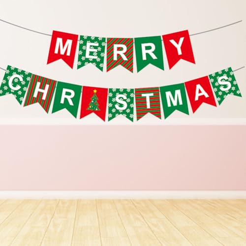 Merry Christmas Banner - Reusable Red & Green Decor for Parties